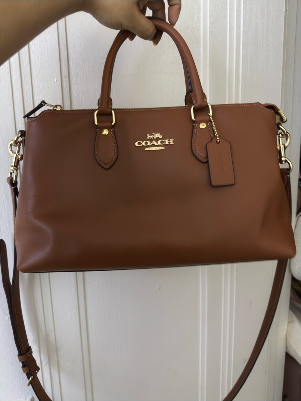 Coach Men’s Brown Leather Satchel with Gold Hardware